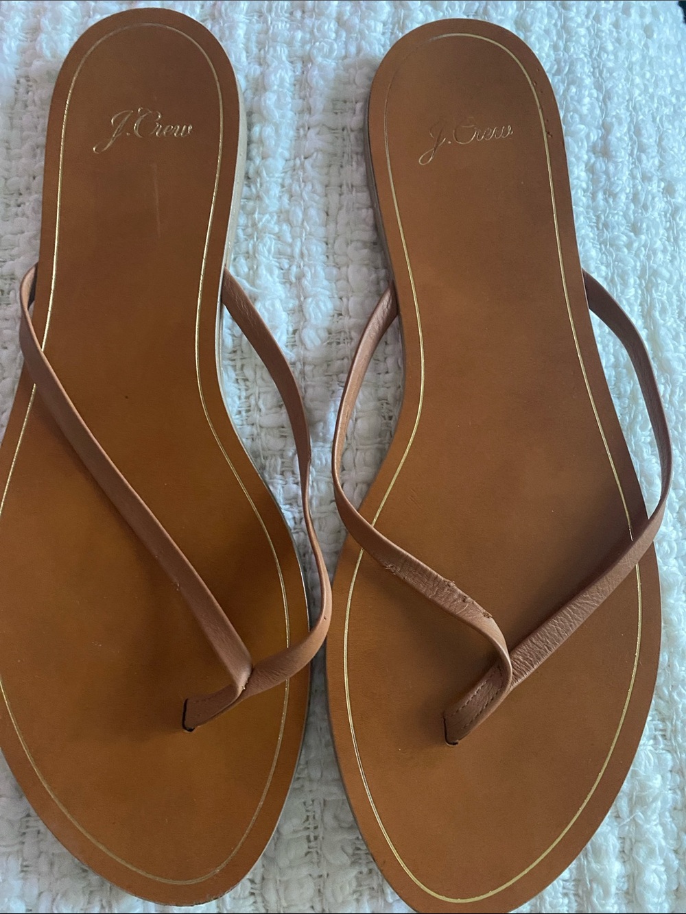J. Crew Women's Brown Leather Flip Flop Sandals